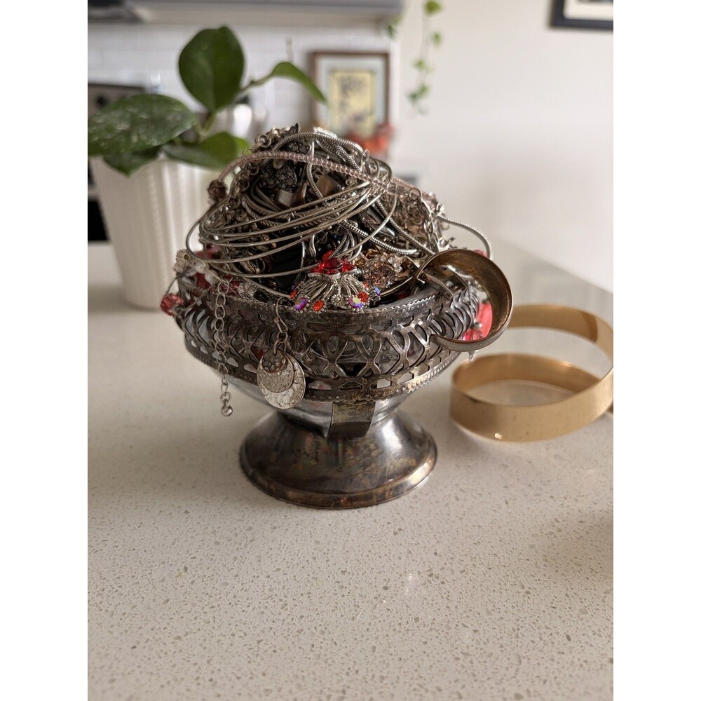Vtg Mystery Jewelry Jar VTG Vase Mixed Metal Gold & Silver Tone